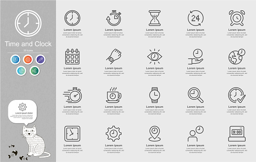 Time and Clock Line Icons Content Infographic