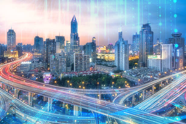 istock Modern cityscape and communication network concept. Telecommunication. IoT (Internet of Things). ICT (Information communication Technology). 5G. Smart city. Digital transformation 1392896013