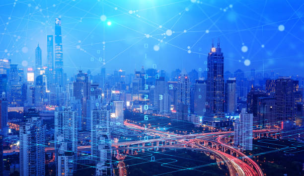 istock Modern cityscape and communication network concept. Telecommunication. IoT (Internet of Things). ICT (Information communication Technology). 5G. Smart city. Digital transformation 1392896277