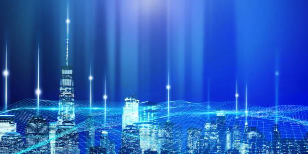 istock Modern cityscape and communication network concept. Telecommunication. IoT (Internet of Things). ICT (Information communication Technology). 5G. Smart city. Digital transformation 1392896356