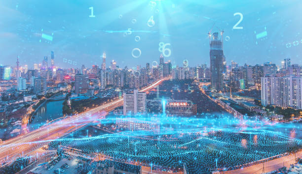 istock Modern cityscape and communication network concept. Telecommunication. IoT (Internet of Things). ICT (Information communication Technology). 5G. Smart city. Digital transformation 1392897334