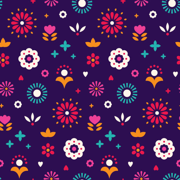 ilustrações de stock, clip art, desenhos animados e ícones de seamless pattern with decorative folk art elements. retro design. vector illustration. - folclórico