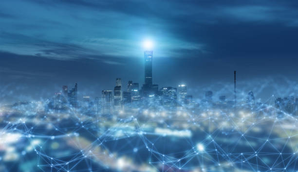 istock Modern cityscape and communication network concept. 1392898339