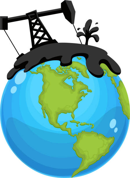 illustrazioni stock, clip art, cartoni animati e icone di tendenza di raffineria di petrolio industria petrolifera sulla terra - engine oil oil oil industry cartoon