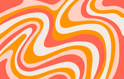 Abstract horizontal background with colorful waves. Trendy vector illustration in style retro 60s, 70s.