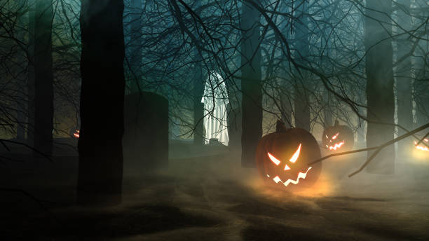 istock Spooky jungle Halloween Theme with ghost floating in the background 1392903809