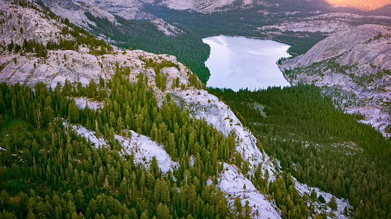 Aerial view of  Tenaya Lake in Yosemite National Park, California, USA.