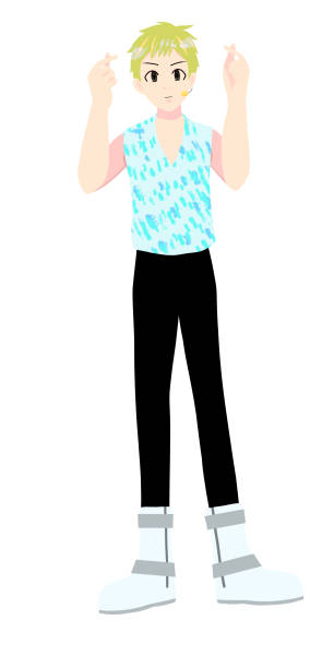 K-pop style male idol (blond) K-pop style male idol. He makes a heart with his fingers and shows his gratitude to the fans. korea singer stock illustrations