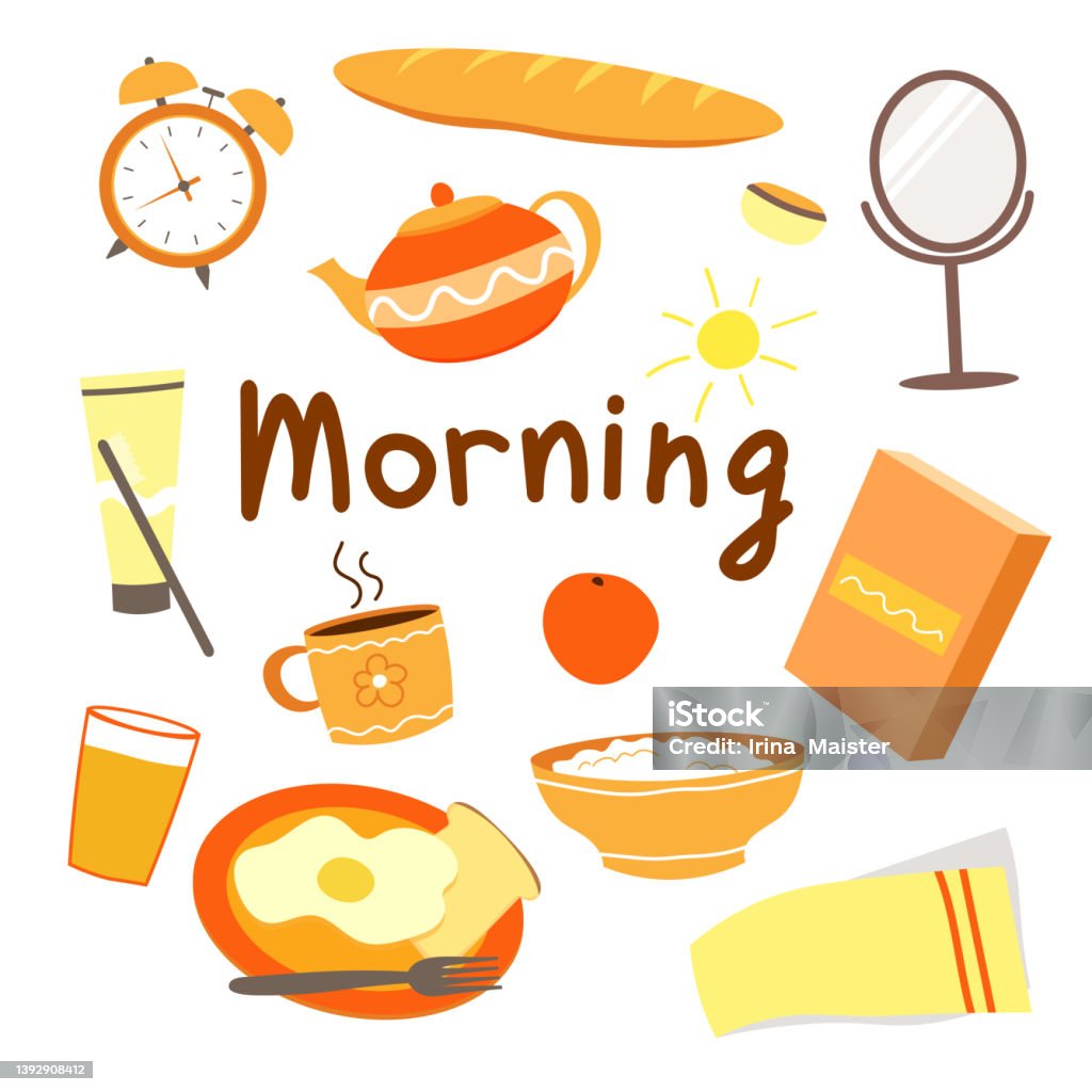 Colorful Morning Routine Background Vector Set Of Morning Routine Elements Stock Illustration - Download ...