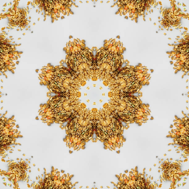 kaleidoscope, mandala, abstract pattern, granola dry breakfast with dried fruits