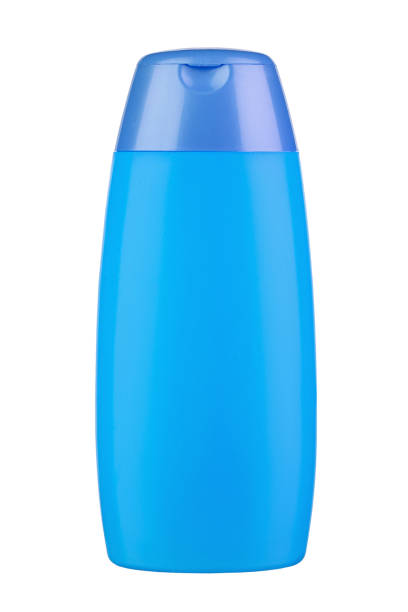Shampoo plastic bottle blue color. Isolated on white background. Ready for your design.