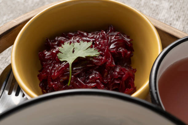 Healthy boiled beetroot salad with olive oil in a bowl. Useful dish.