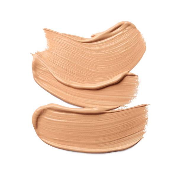 istock Sample of liquid skin foundation on white background, top view. Space for text 1392917019