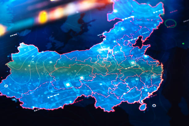 istock Map of China on digital display 1392917926