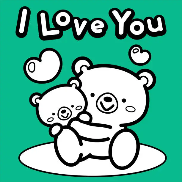 Vector illustration of The cute bear family (baby bear and her mom or father) embrace each other
