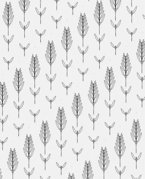 Vector illustration of black and whie line style tree branch leaf pattern texture background