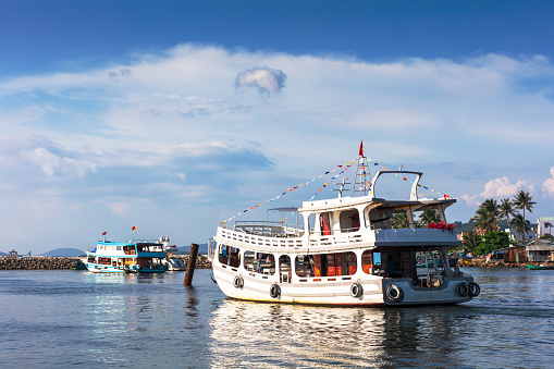 Pleasure ship in the bay of Phu Quoc Island. Vietnam.
