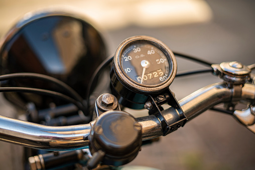 Detail of Ancient motorcycle odometer handlebar
