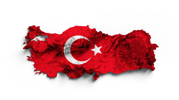 Turkey Relief map with flag isolated on white background 3d illustration