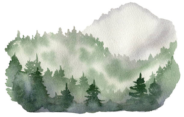 istock Watercolor foggy landscape. 1392938539