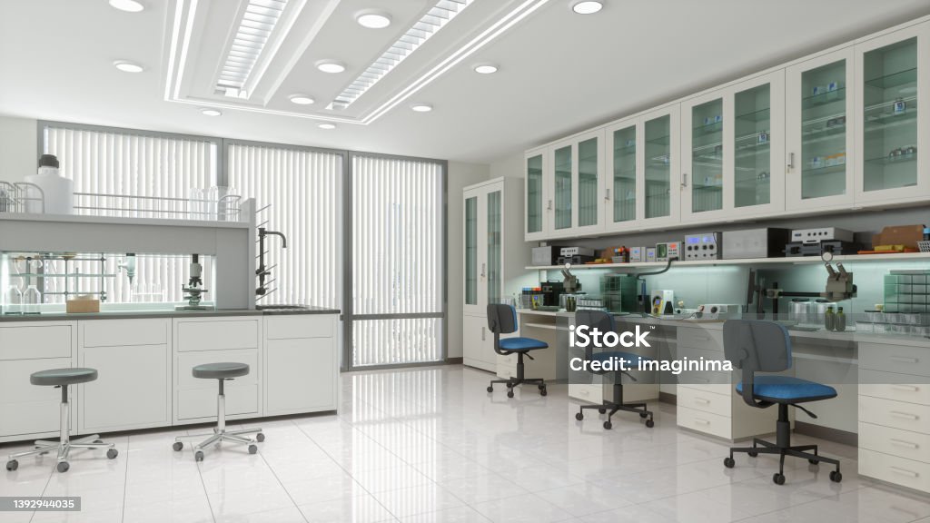 Modern Medical Laboratory Empty, modern science laboratory with equipments. Laboratory Stock Photo