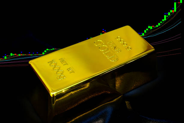 istock Gold bullion at trading and chart background 1392952589