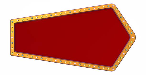 istock Retro advertising sign gold border with colorful light on white background. 3d rendering 1392959722