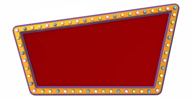 istock Retro advertising sign gold border with colorful light on white background. 3d rendering 1392959779