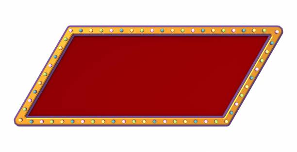 istock Retro advertising sign gold border with colorful light on white background. 3d rendering 1392959808