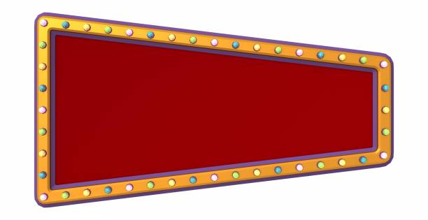 istock Retro advertising sign gold border with colorful light on white background. 3d rendering 1392959827