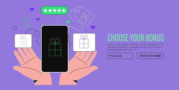 Loyalty program concept. People getting gifts and rewards from store, bonus points, discount. Vector illustration for promotion, commerce, sale, marketing banner, landing web page or social media ads.