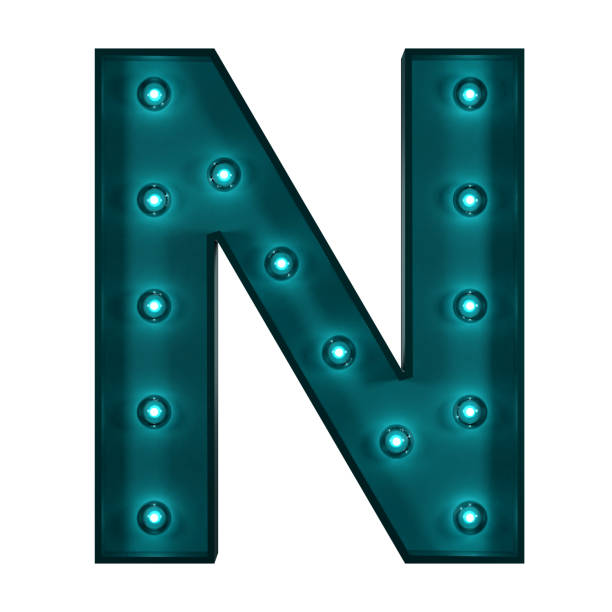 istock Blue Metallic Letter N With Light Bulbs 1392962477