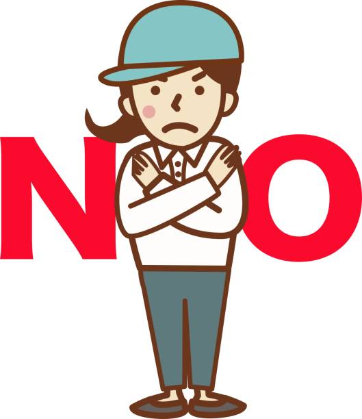 ilustrações de stock, clip art, desenhos animados e ícones de a female worker in a hat in a banned pose. - hat construction site construction sign