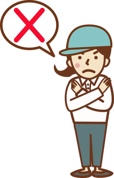 ilustrações de stock, clip art, desenhos animados e ícones de a female worker in a hat in a banned pose. - hat construction site construction sign