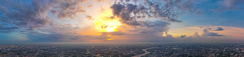 Panorama sky and cloud white and orange clouds,Beautiful sunset sky for Nature backgrounds.