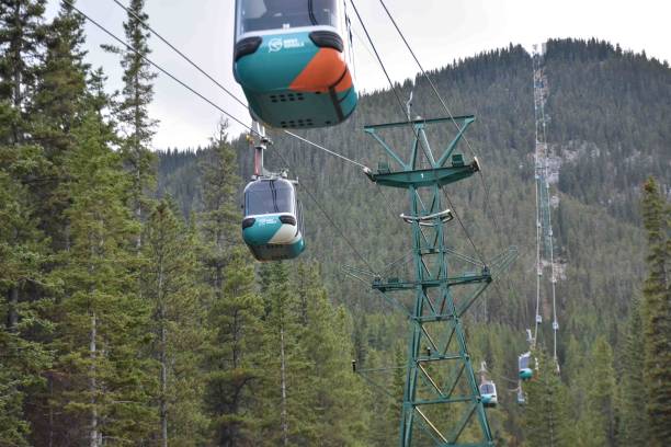 banff gondola, banff, alberta, kanada, góry skaliste, ludzie jeżdżący gondolą banff - banff gondola zdjęcia i obrazy z banku zdjęć