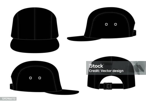 Panel Topi Vector Topi Panel 4 Hitam Dengan Template Topi Brim Datar Pada Latar Belakang ...