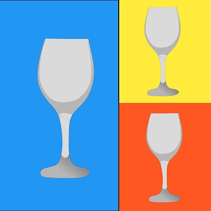 an illustration of a glass cup with a blue, yellow and red background