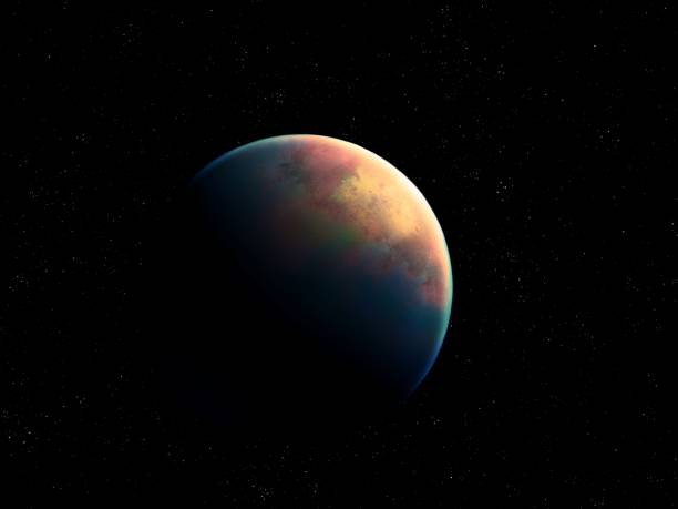 Earth-like planet in outer space, beautiful exoplanet. stock photo