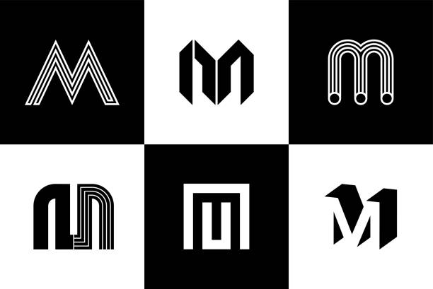 ilustraciones, imágenes clip art, dibujos animados e iconos de stock de alfabeto m y diseño de logotipos - m9