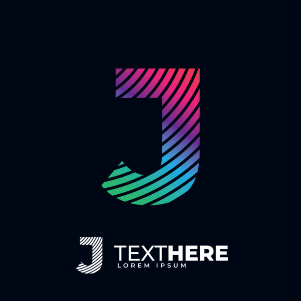 초기 j 편지 다채로운 현대 디지털 알파벳 글꼴, 무지개 색상 로고 디자인, 미래 지향적 인 글꼴 - letter j alphabet three dimensional shape green stock illustrations