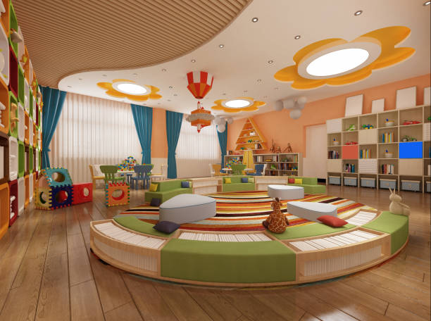 istock 3d render of kindergarten room, kids school interior 1392989684