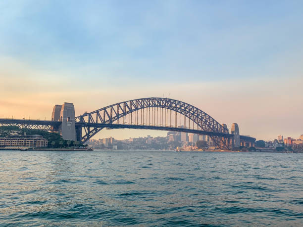 Sydney Harbor Bridge view at dusk, Australia stock photo