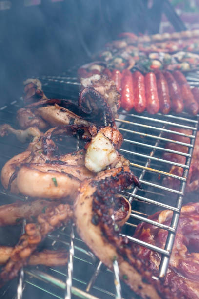 istock Seafood And Meat Cooking On A Barbecue 1392991061