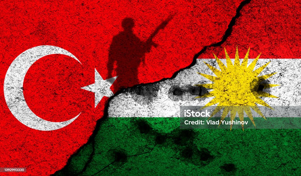 Foto de Conflito Turcocurdo Conceito De Guerra Fundo Das Bandeiras