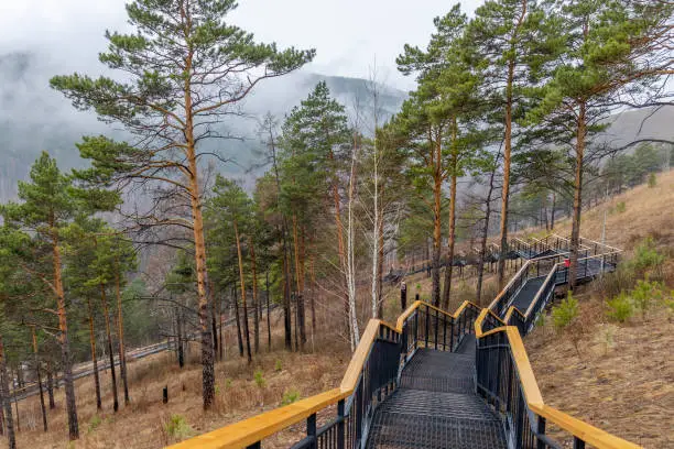 Photo of Long stairs on Torgashinsky ridge in Krasnoyarsk, Russia