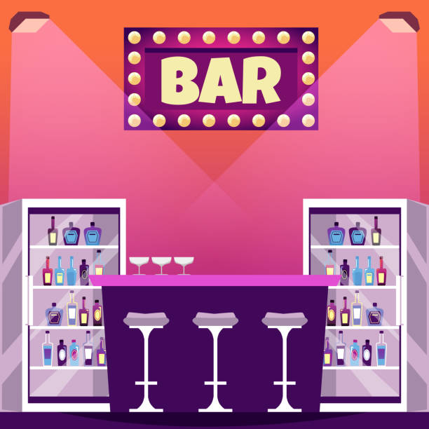 バー、ナイトクラブ、レストラン、カフェ、ベクターフラットイラストのアルコール飲料のカウンター - drink alcohol backgrounds pouring点のイラスト素材／クリップアート素材／マンガ素材／アイコン素材