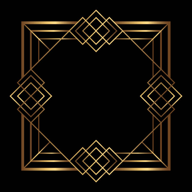 Vector gold frame on the black background. Isolated Art Deco square border with empty space. vector art illustration