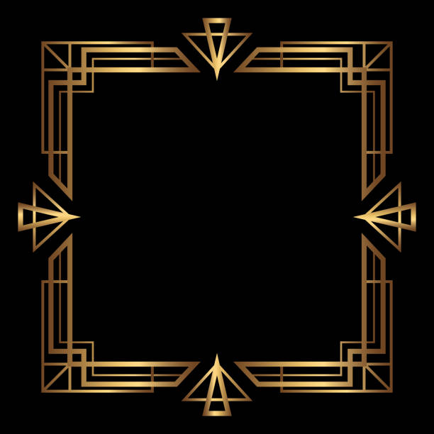 Vector gold frame on the black background. Isolated Art Deco square border with empty space. vector art illustration