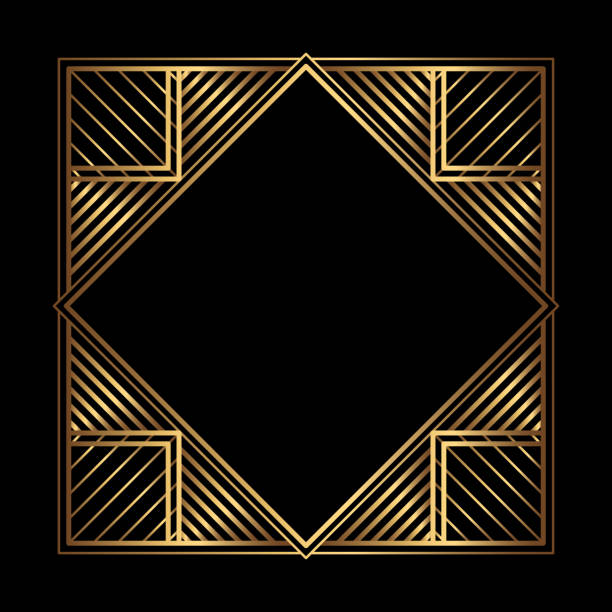 Vector square golden frame on the black background. Isolated Art Deco symmetric border with empty space vector art illustration